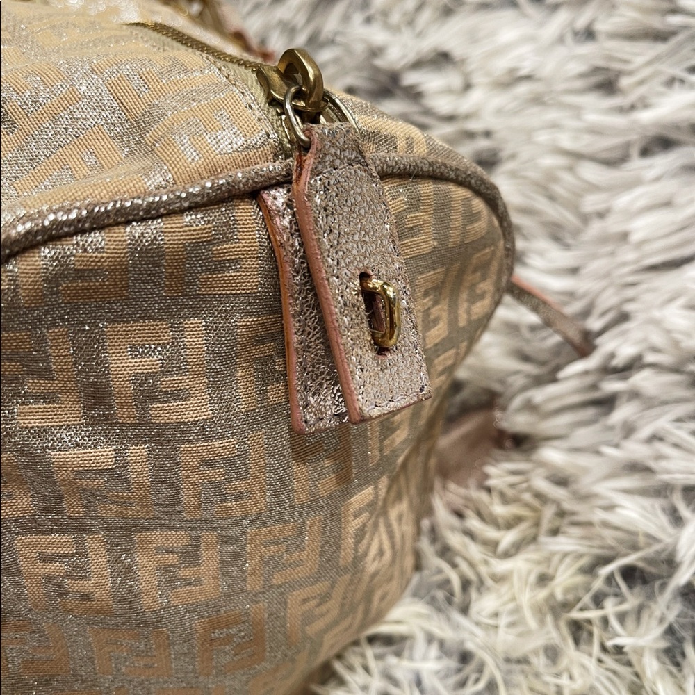 Authentic Vintage Fendi Metallic Boston Bag Zucchino Canvas - Picture 7 of 11
